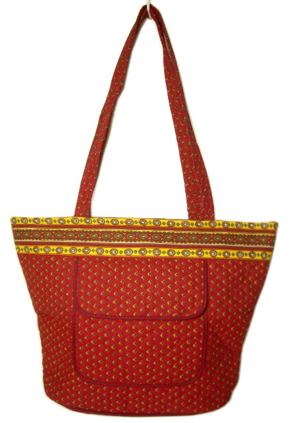 Provence pattern trapezoid tote bag (bordeaux x yellow) - Click Image to Close